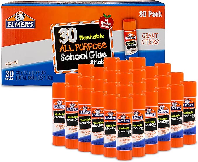 Elmer's All Purpose School Glue Sticks, Washable, 22 Grams, 30 Count - Arts & Crafts, #1 Teacher Brand