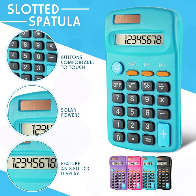 12 Pack Pocket Size Mini Calculator Basic Calculator for Students 8 Digit Display Solar Battery Dual Power Small Desktop Home Office School Students Kids, 4 Colors