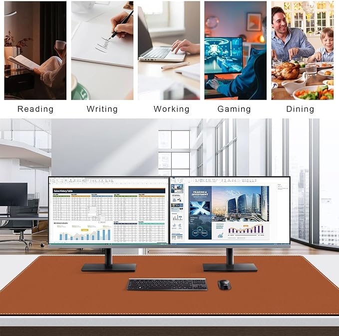 Mydours 55" x 28" XXL Large PU Leather Desk Mat, Gaming Mouse Pad, (Brown) | Extended Dual-Sided Portable Desks Pad, Waterproof Easy Clean Keyboard Computer Desktop Protector for Gift Office Home