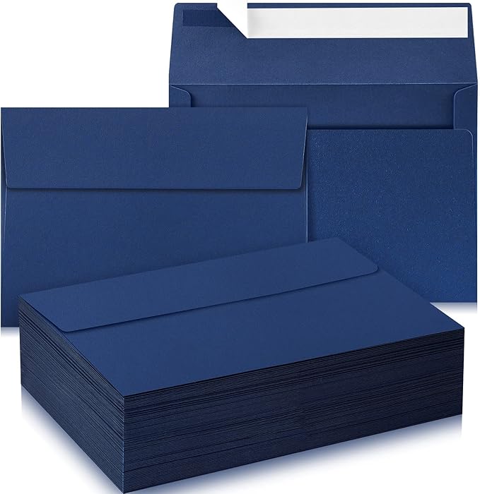 Harloon 100 Pcs A9 Invitation Envelopes 5.75 x 8.75 Inch Self Adhesive Wedding Invitation Envelopes Paper Greeting Card Envelope for Photos Letters Baby Shower Office 110 Gsm Paper(Navy Blue)
