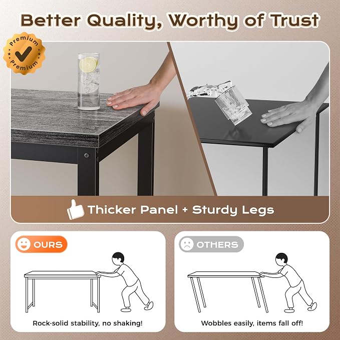 Huuger 48 x 24 inch Desk with Power Outlets & USB-C, Deeper & Thicker Desktop, Robust Metal Tubes, Computer Desk, Heavy Duty Office Desk, Work Gaming Desk for Home Office, Grey