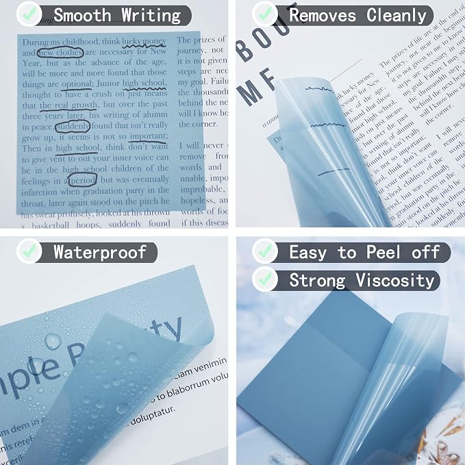 YOUDEFUL 800Pcs Transparent Sticky Note, 3"x3" Clear Sticky Note, Morandi | Waterproof Translucent Sticky Note for Books Annotation, Back to School Sticky Notes for Bible Study, School, Office