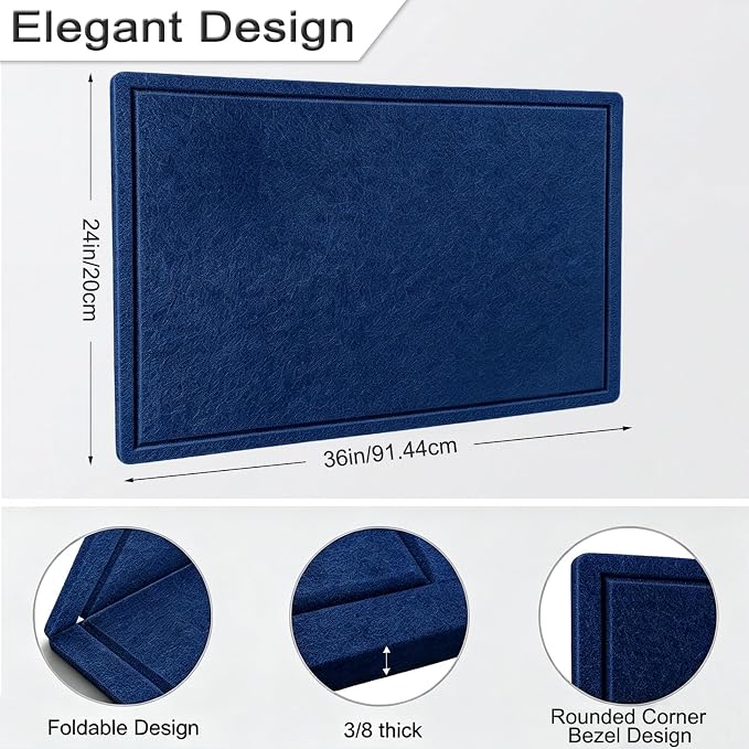 Cork Board Alternative, Decorative Foldable Felt Bulletin Board 36 * 24Inches, Alternative Photo Board Self-Adhesive Vision Board, Decorative Pin Board (Rectangle Dark Blue)