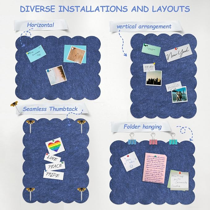 Felt Bulletin Board 24" x 18" Cork Board Alternative,Decorative Felt Pin Board Foldable Cork Boards for Walls Self-Adhesive Cork Board for Home Office Classroom Pin Board (Dark Blue)