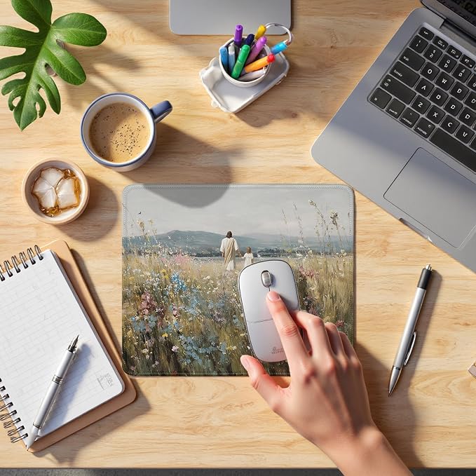 Christian Jesus Mouse Pad, Jesus with Girl Peaceful Faith Religious Mouse Pads Mousepad for Home Office Dorm Computers Laptop Supplies Desk Accessories, 9.5x7.9 Inch