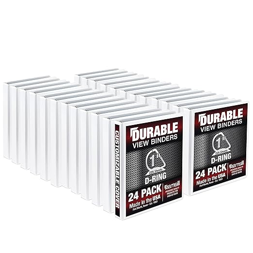 Samsill Durable 1 inch 3 Ring Binder, D Ring Binder, 100% Recycled Chipboard, White, 24 Pack, Bulk