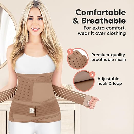 3 in 1 Postpartum Belly Support Recovery Wrap – Postpartum Belly Band, After Birth Brace, Slimming Girdles, Body Shaper Waist Shapewear,Post Surgery Pregnancy Belly Support Band (Warm Tan, M/L)