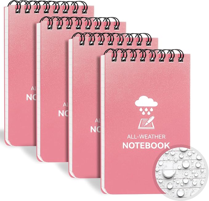 COIDEA Waterproof Notebook, 4 Pack 3" x 5" Top-Spiral Pocket Notepad | Weatherproof NotePad, All Weather Police Pocket Notebook Little Memo Steno Note Pads for Outdoor Office School