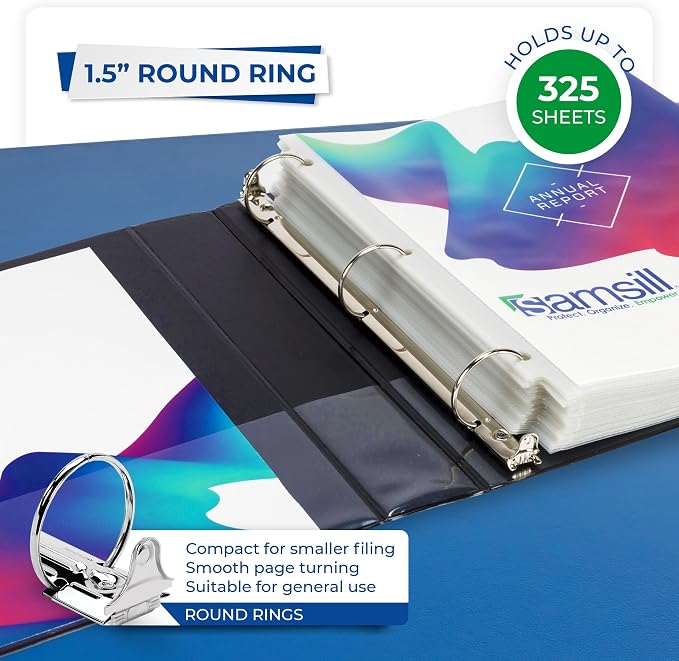 Samsill 1.5 Inch 3 Ring Binders, Economy Round Ring, Clear View Cover, 325 Sheet Capacity - for School, Home, Office - Black, 12 Pack