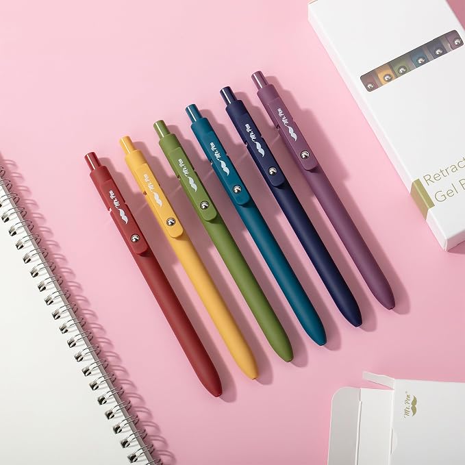 Mr. Pen- Retractable Gel Pens, 6 Pack, Vintage Color Barrels, Black Ink | Fast Dry, Fine Point 0.5mm, Cute and Aesthetic for Journaling