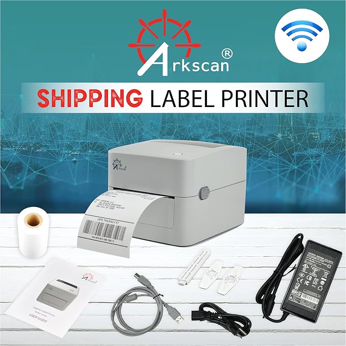 Arkscan 2054K-WF Shipping Label Printer USB & WiFi Connection, Work w/iPhone Windows Mac Chromebook Android Support Amazon Paypal Shopify Shipstation UPS USPS FedEx Direct Thermal