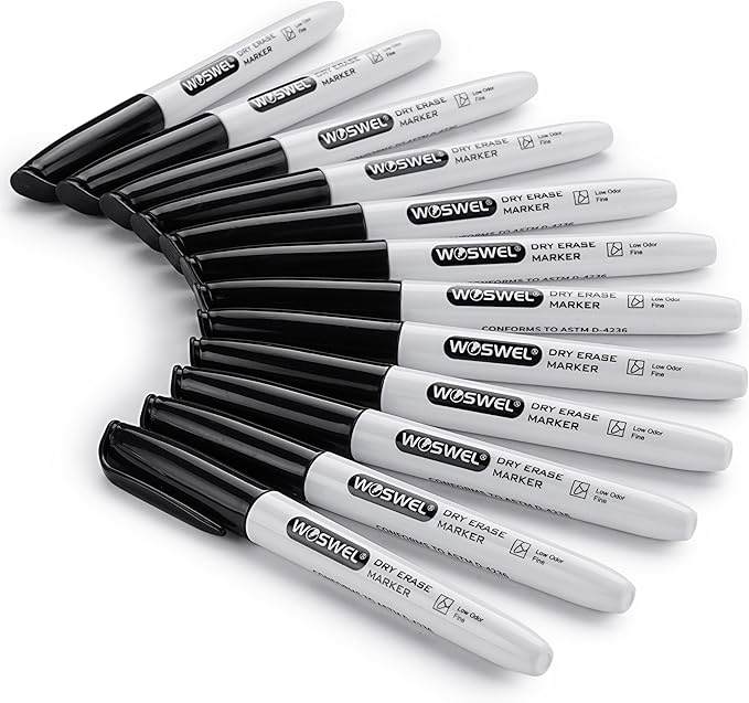 Dry Erase Markers Bulk, 15 Pack Black Fine Tip Whiteboard Markers, Fine Point, Low Odor Dry Erase Markers for School Office Home, Non-Toxic Easy Clean