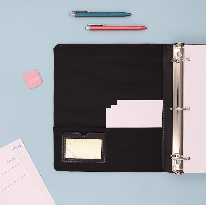 Blue Sky ProView Legacy Black 3 Ring Binder, Letter Size, 1.5", Textured Faux Leather Cover, Built in Pockets, Holds 265 Sheets (10040) | Textured Faux Leather Cover, Built-in Pockets, Holds 265 Sheets, For Office and School