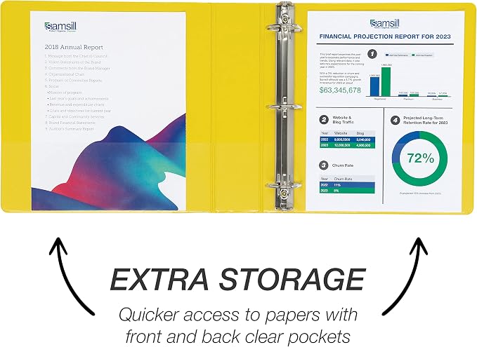 Samsill Durable 2 inch 3 Ring Binder, D Ring Binder, 100% Recycled Chipboard, Yellow