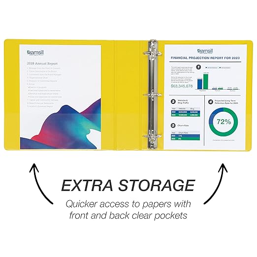Samsill Durable 2 inch 3 Ring Binder, D Ring Binder, 100% Recycled Chipboard, Yellow, 12 Pack