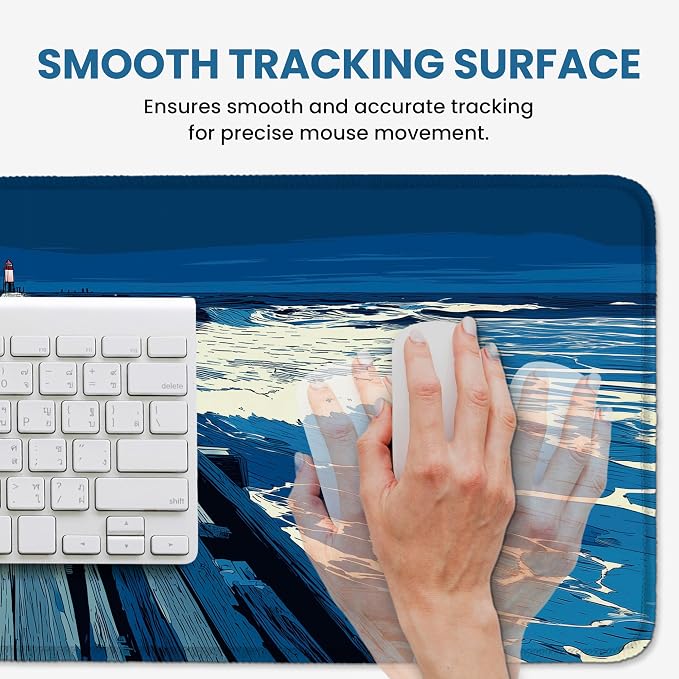 Aesthetic Desk Mat, Cute Coastal Pier Desk Pad Protector for Work & Decor, 31.5" x 11.8", Pretty Non-Slip Extended Mouse Pad for Office or Home