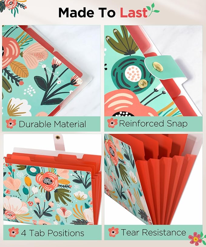 Sooez File Folders Organizer, Folders with 5 Pockets, Folders for Documents | Accordion File Organizer w/Sticker, Paper Receipt Bill Filing Organizer, School College Office Travel Essentials Supplies