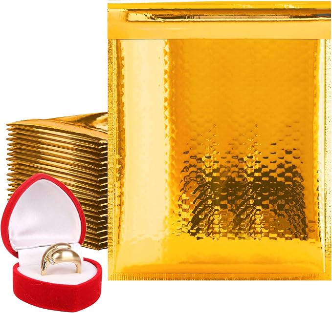 Gold Metallic Bubble Mailers, 7.25 x 11 Inches. 25 Pack Metallic Padded Bubble Mailers. Waterproof Padded Envelopes Metallic. Bright Foil Shipping Envelopes for Fragile Things