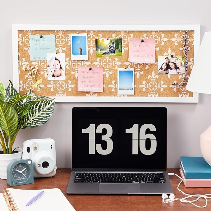 Juvale Decorative Cork Bulletin Boards for Walls (10 x 24 in) - White Frame Pin Board for Office, Bedroom & Room Decor