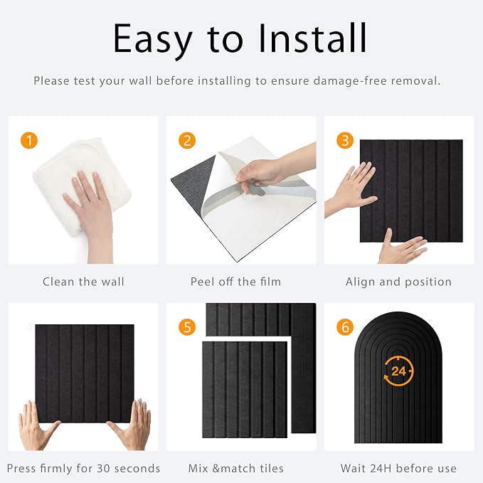 6 Pack Arched Felt Bulletin Board Tiles Cork Board Alternative 35"x24" | Vision Board with Felt Storage Bag, Adhesive Felt Wall Tiles with 50PCS Pushpins for Office, Home Wall Decor & Photo Display
