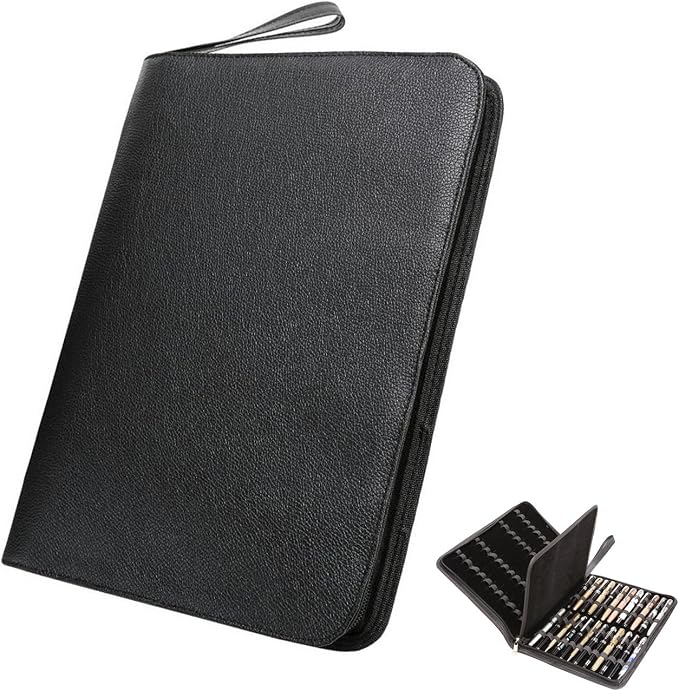 48 PU Leather Fountain Pen Case Large Capacity Black Roller Ball Pen Holder Bag Pouch