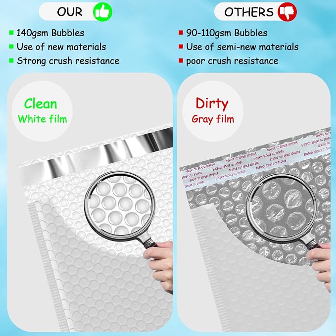 Thank You Bubble Mailers 4x8'' 50 Pack, Self Sealing Padded Envelopes, Strong Adhesion Bubble Envelopes, Waterproof Mailing Envelopes, Cushioning Shipping Envelopes - White