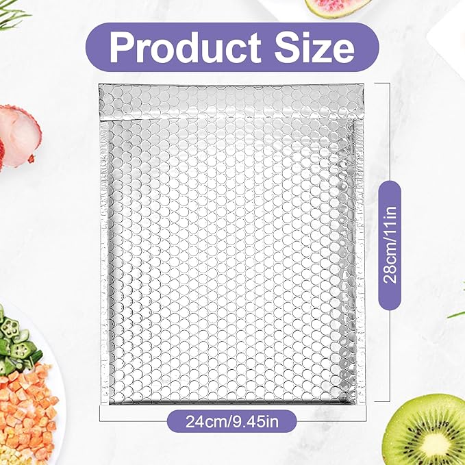 10 Pack Thermal Bubble Mailer, 8.8 x 11" Metallic Bubble Mailers, Self Seal Cool Mailers, Foil Mailing Envelopes, Waterproof Padded Envelopes, Insulated Shipping Bags for Cold Shipping