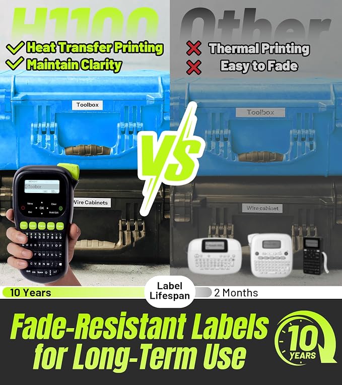 Label Maker Machine with 4 Tapes, Wire Label Maker Waterproof-Labels | Laminated Handheld Label Printer, Backlit & Portable & 3 Cable Mode, VolenGo H1100 Labeler for Industrial Office Organization