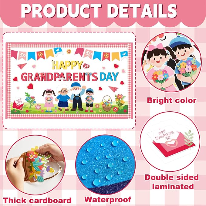 party greeting Happy Grandparents Day Bulletin Board Set Grandma and Grandpa Party Classroom Decoration Family Paper Cutouts Bulletin Board Border for Retirement Party Chalkboard Wall Decor Supplies