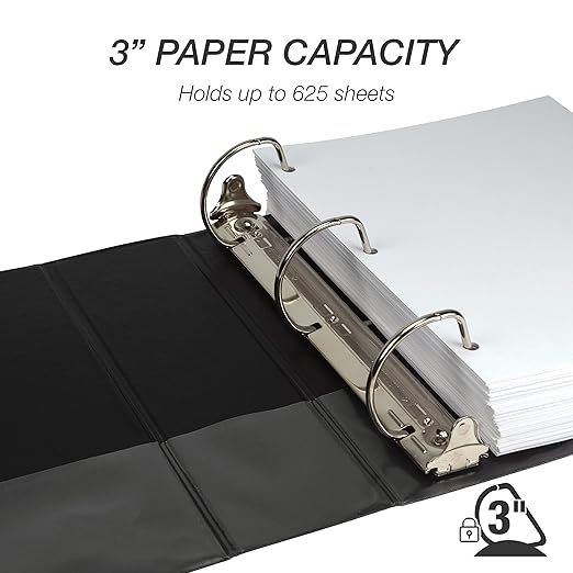 Samsill Durable 3 inch 3 Ring Binder, D Ring Binder, 100% Recycled Chipboard, Black, 12 Pack