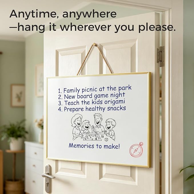 TOWON Magnetic Dry Erase Board 24x18 in, Narrow Aluminum Frame, Gold | Hangable message board for home office, kitchen, dorm and school decor, sleek narrow frame