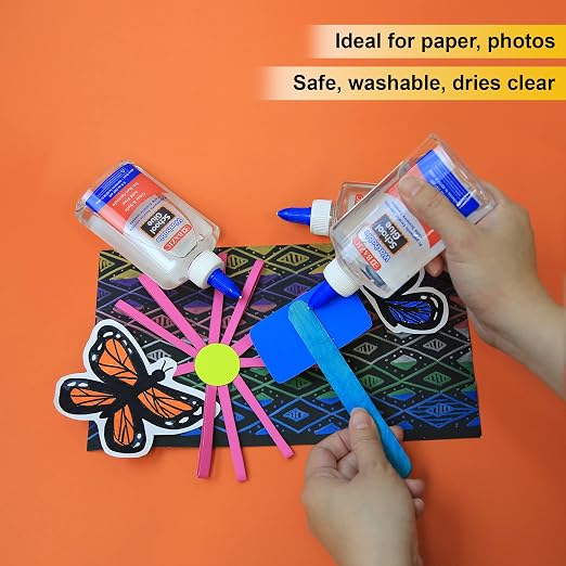 BAZIC Products Washable Clear School Glue, 5 Fl Oz, 2-Pack | 5 fl oz (147 mL) bottle of washable clear school glue, Bonds strong, Acid-free, No-run, Non-toxic, Bulk pack
