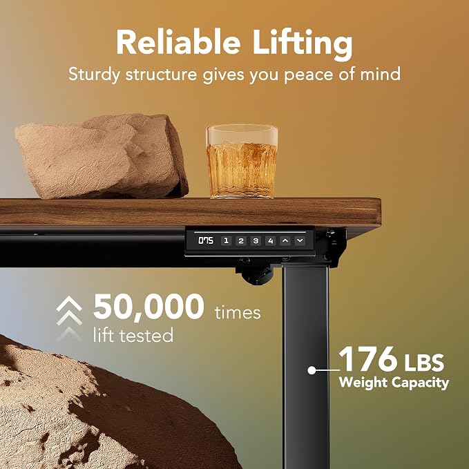 HUANUO 71x30 Inch Electric Standing Desk, Height Adjustable, Black Walnut | 176 Lbs Capacity, Smooth Home Office Desk, 4 Memory Presets & Headphone Hooks, 28.3–46.5 Inch Height Range, Easy to assemble
