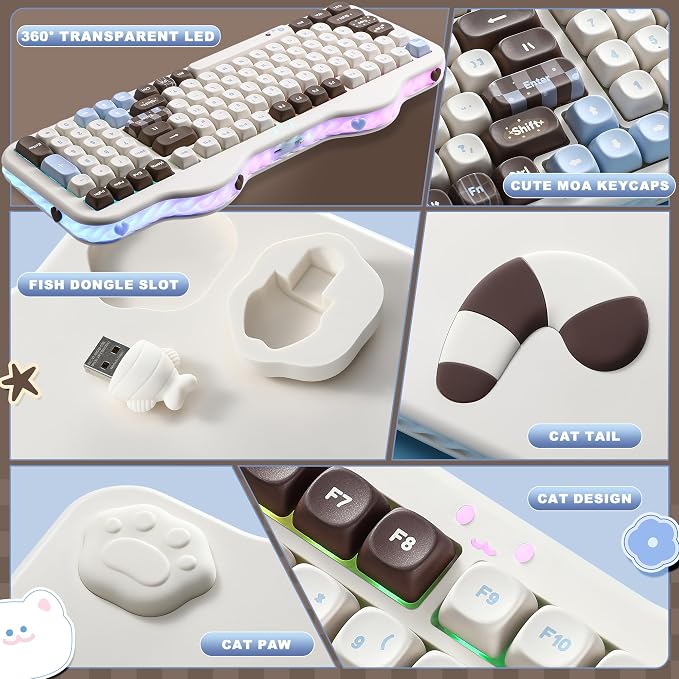 YUNZII C98 Cute Cake Wireless Mechanical Keyboard(Choco, Candy Switch) | 99 Keys with Number Pad, Hot Swap, PBT MOA Keycaps, BT5.0/2.4G/USB-C, Gasket Mount, Custom RGB Backlit for Win/Mac