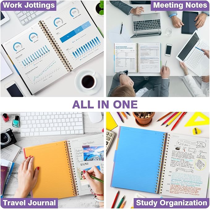 Spiral Notebook 8.5" x 11", 5 Subject Notebooks College Ruled with Dividers | 300 Pages 100GSM Thick Spiral Writing Journal for Women & Men, Large A4 Lined Journal Notebooks for Work, School Supplies