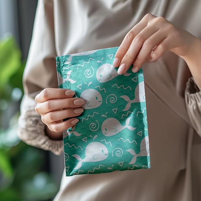 #0 6x9 (20pcs) Blue Whales Designer Self Seal Poly Bubble Mailers Shipping Envelopes Padded Bags