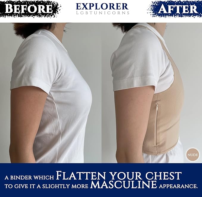 LGBT UNICORNS Chest Binder Trans FTM, Adjustable Bindfree Sizing Design, Skin-Friendly & Breathable, Nipple Covers Built-in
