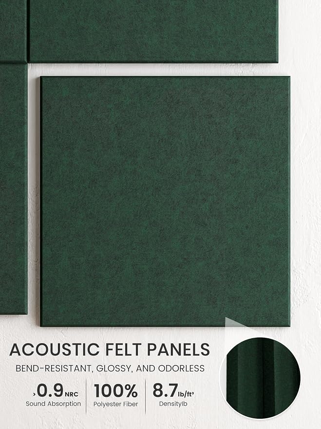 Bumusty 48" x 36" Large Cork Board Alternative, Pine Green | 12-Pack Felt Bulletin Board Tiles, 60 Adhesive Tabs, 30 Pushpins, Home, Office, Classroom, Vision Board