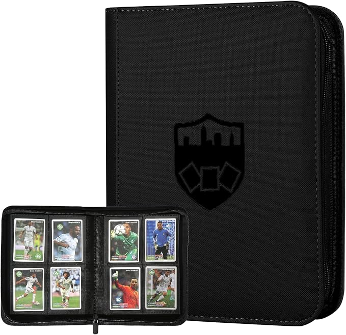 4 Pocket Ringless Side Loading Trading Card Binder, 160 Cards PU Fixed Page Zipper Card Album for TCG Sports Game Cards, Not Fit Top Loaders (Black)