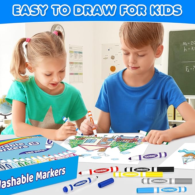 Washable Markers Bulk (288 Count), 18 Assorted Colors, Washable Markers for Kids Classroom School, Broad Tip Durable for Back to Classroom Art School Supplies Essentials