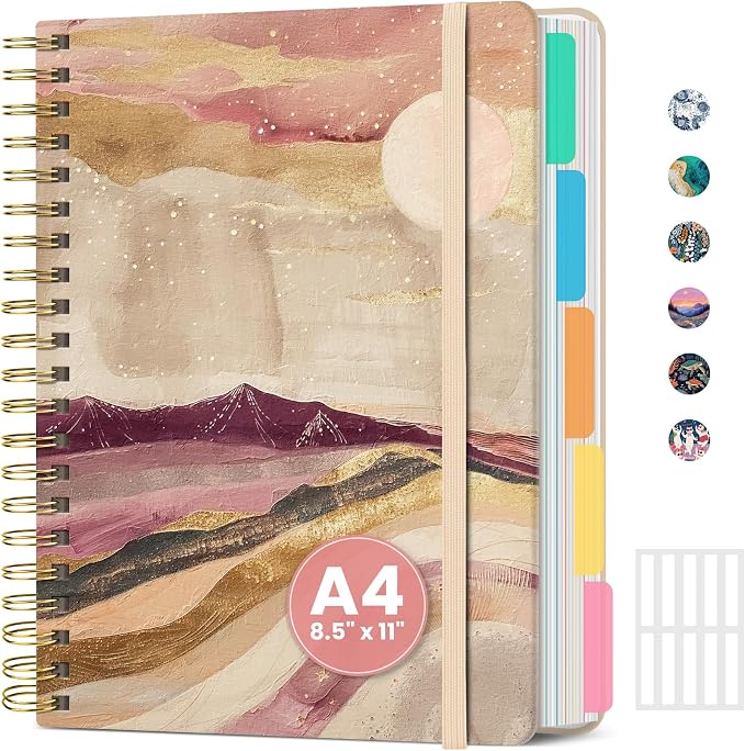 ZOTIA Large Spiral Notebook for Work, 8.5" x 11" Journal for Women, Cute 5 Subject Notebook with Removable Dividers & Tabs, College Ruled Lined Journal for Office and School, 280 Pages, Landscape
