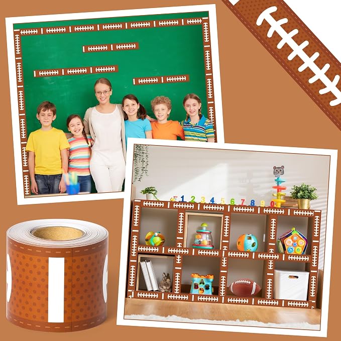 BeYumi Football Patterned Border Trim - 65ft Back to School Football Straight Rolled Border Trim Rugby Sports Bulletin Board Set Classroom Chalkboard Kindergarten Elementary Home Party Decoration