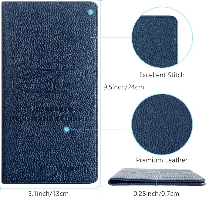 Premium Car Registration and Insurance Card Holder, Car Document Holder for Cards, Driver License & other Essential Documents (Deep Blue)