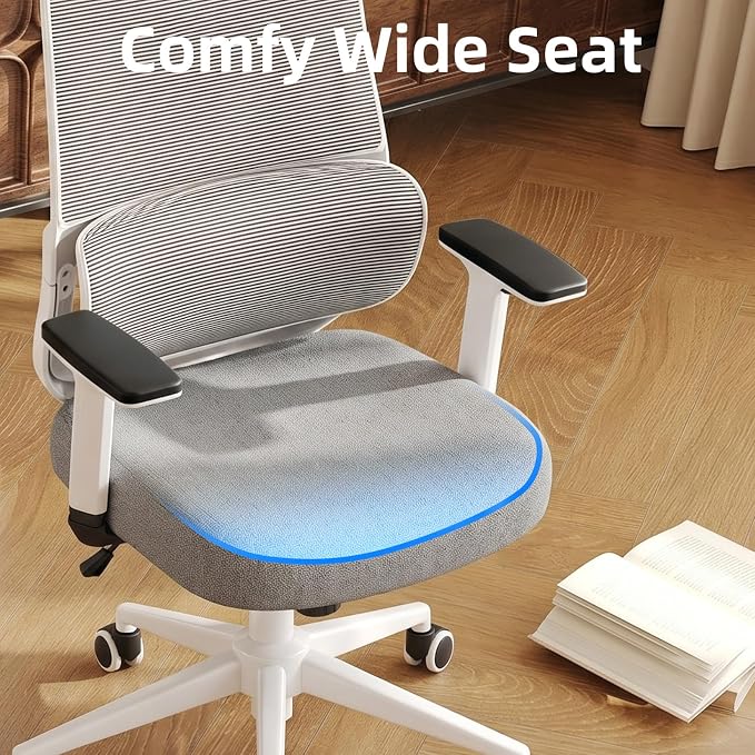 High Back Ergonomic Desk Chair with Adjustable Lumbar Support and Headrest Home Office Desk Chair with flip-up Armrests for Home, Office, Gaming, Student（White）