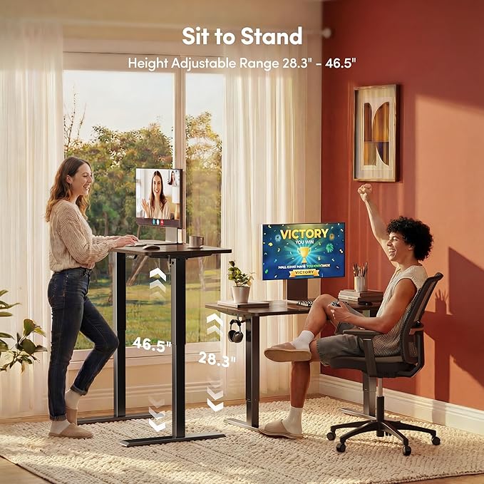 FEZIBO Standing Desk 32 × 19 Inch Electric Height Adjustable, Black Walnut | Sit and Stand Up Adjustable Desk, Home Office Computer Desk with 3 Customizable Memory Presets