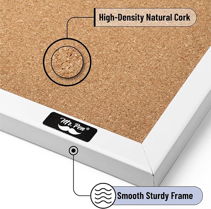 Mr. Pen- Cork Notice Board, 36 X 24 Inches, White Cork Bulletin Board for Walls, Pin Boards, Framed Corkboard, Decorative Hanging Pin Boards, Perfect for Office & Home Decor