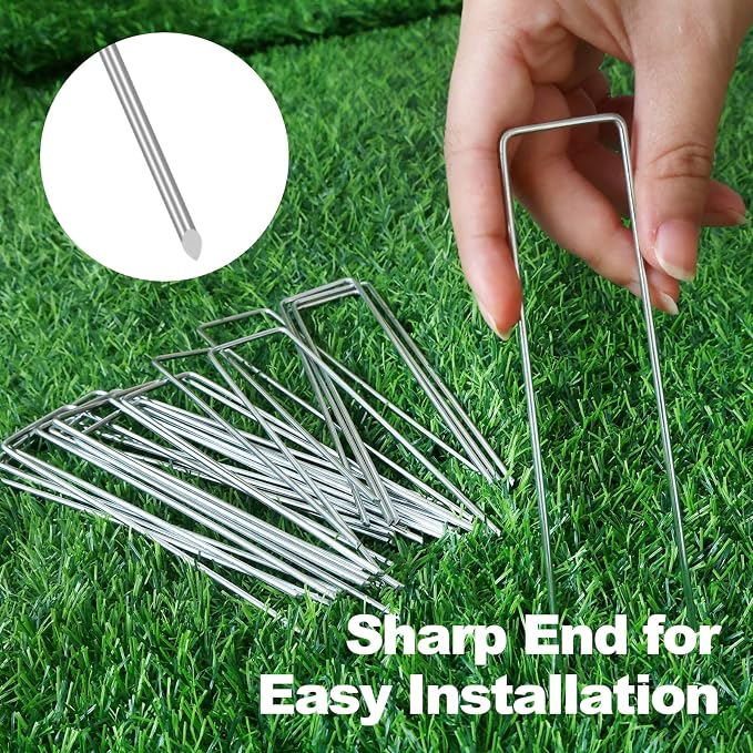 CEWOR 50 Pack Landscape Staples 6 Inch, Galvanized Garden Stakes