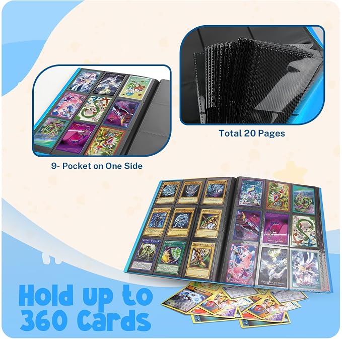 Card Binder, 9 Pocket Trading Card Album Folder,20 Pages, 360 Card Capacity Sports Card Binder, Premium Card Binders Compatible with MTG, TCG, Baseball Cards (Light blue)