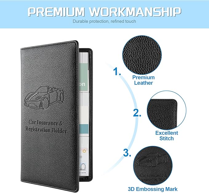 JUSTTOP 2Pack Car Registration and Insurance Holder,Car Document Holder for Cards License with Magnetic Shut,Vehicle Glove Box Car Organizer for Documents, Cards, License(Embossed leather Black)