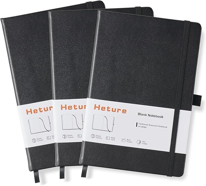 Hardcover Notebooks, A5 Blank Notebook for Writing 160 Pages, 8.2 x 5.5 inch, Classic Blank Notebooks for College/Work/Travel(Black 3 Pack)